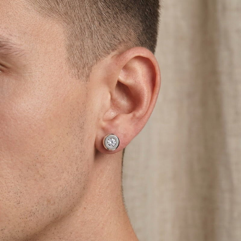 Kemstone Titanium Steel Round Cubic Zirconia Stud Earrings for Men & Women KE123975-GC