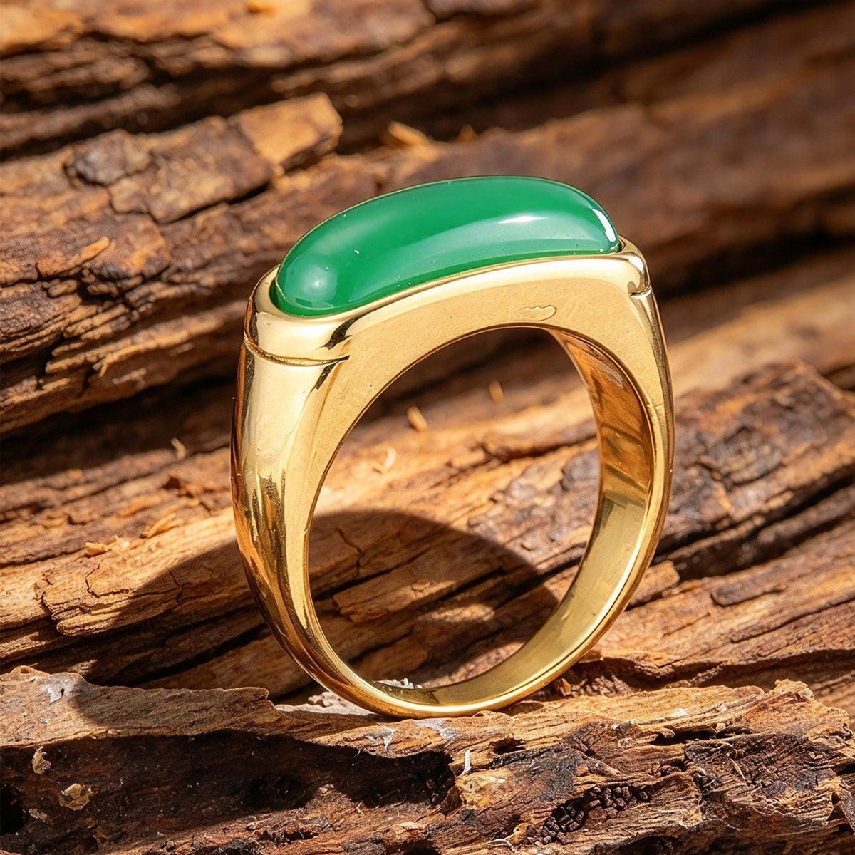 Kemstone Green Stone Ring for Men Stainless Steel Elongated Face MJ0167