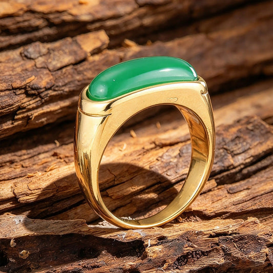 Kemstone Green Stone Ring for Men Stainless Steel Elongated Face MJ0167