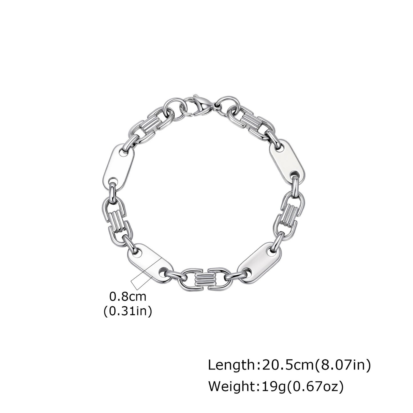 Kemstone Men’s Stainless Steel Bracelet – Silver Flat Link Jewelry BR-2705
