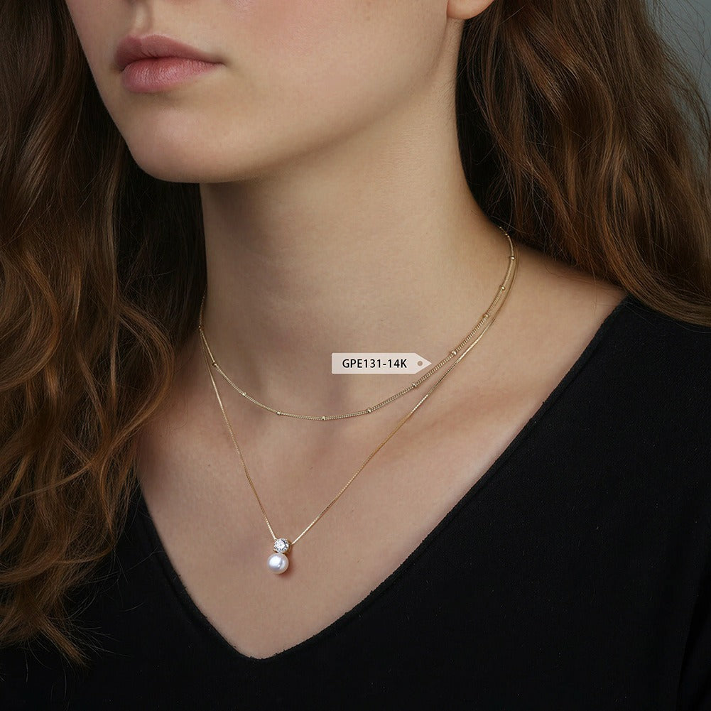 Kemstone Freshwater Pearl Pendant Necklace in 925 Sterling Silver, Gold Silver – GPN102