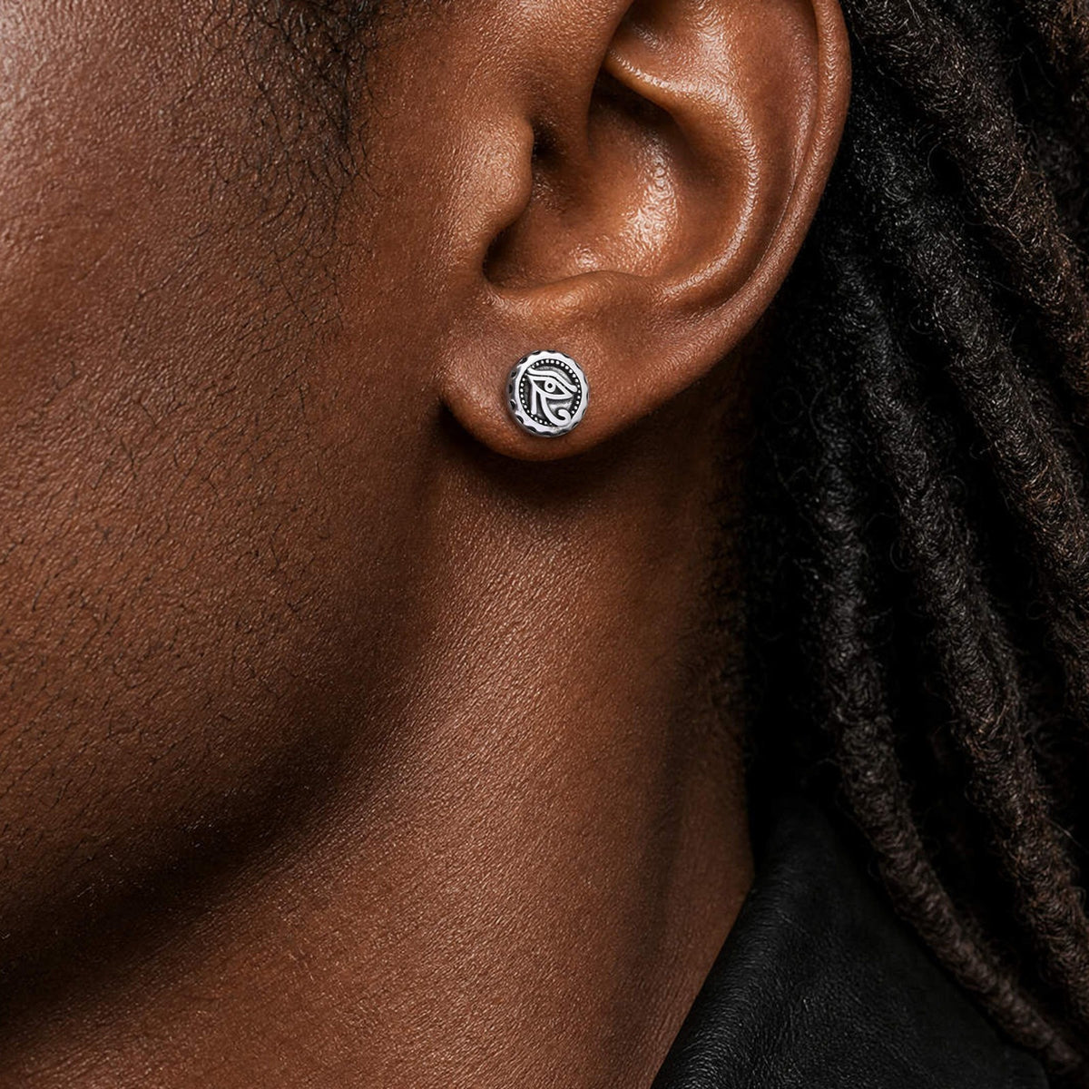 Kemstone Egyptian Eye Stud Earring for Men Stainless Steel Vintage Round Design ES-876