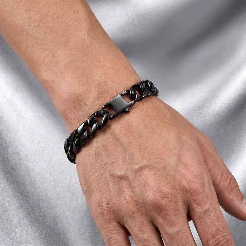 Kemston Titanium Steel Wide Cuban Link Bracelet for Men 11MM KB26873-D