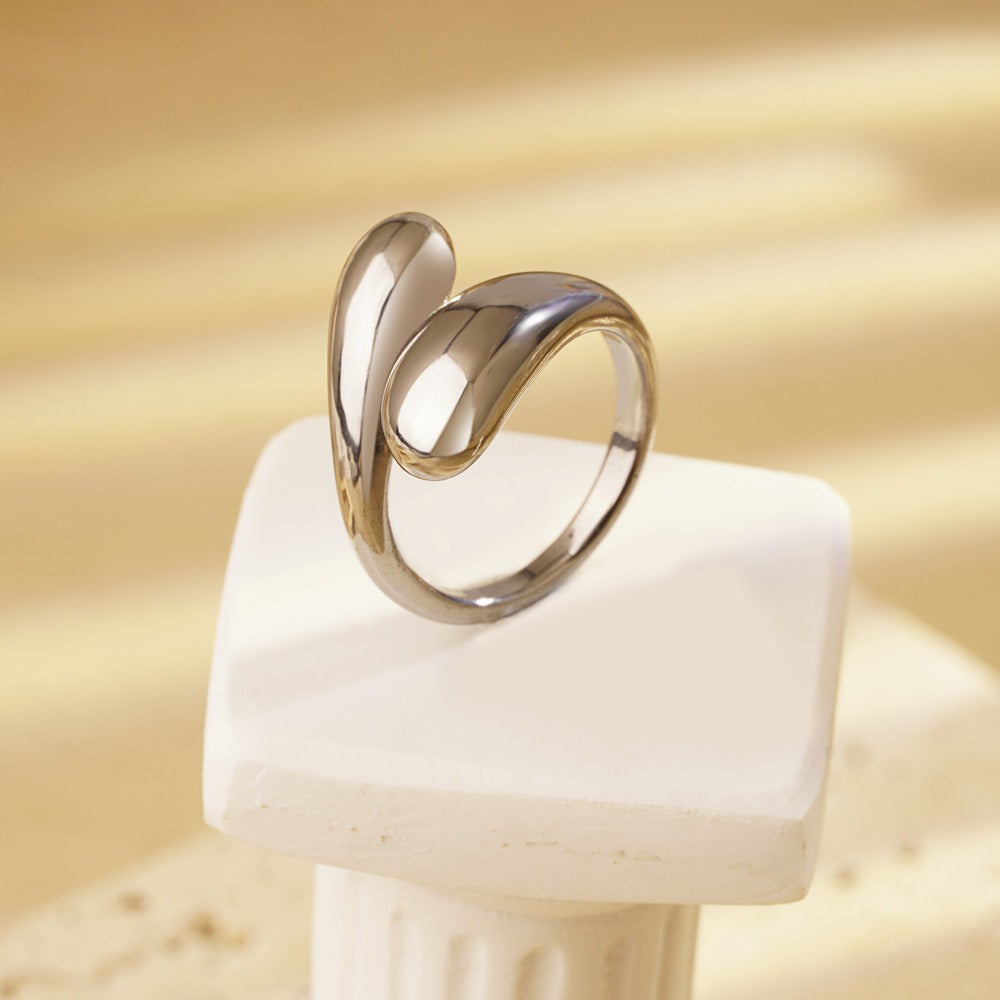 Geometric Waterdrop Adjustable Open Ring – Minimalist Metallic Statement Jewelry for Women LR1050