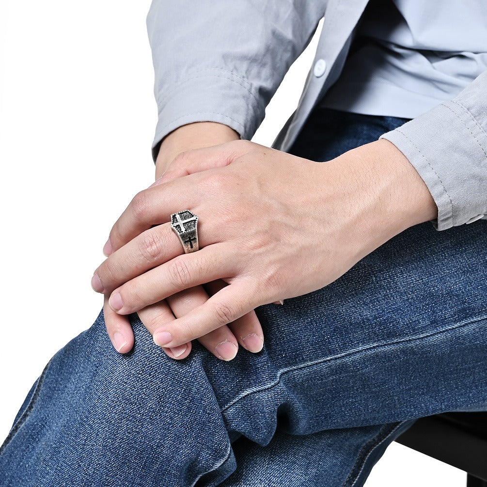 Kemstone Men’s Stainless Steel Cross Ring – Gothic Biker Band K-R895