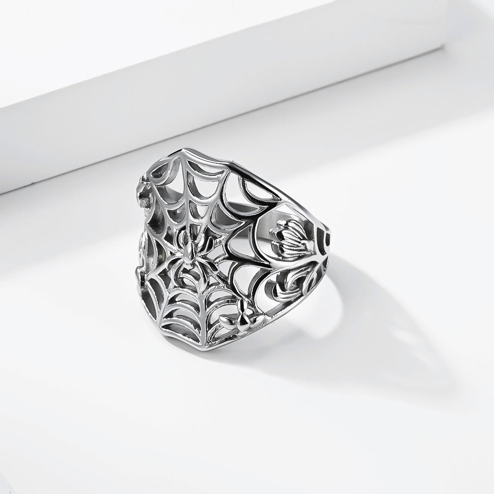 Kemstone Stainless Steel Spider Web Hollow Ring for Men Gothic K-R1180