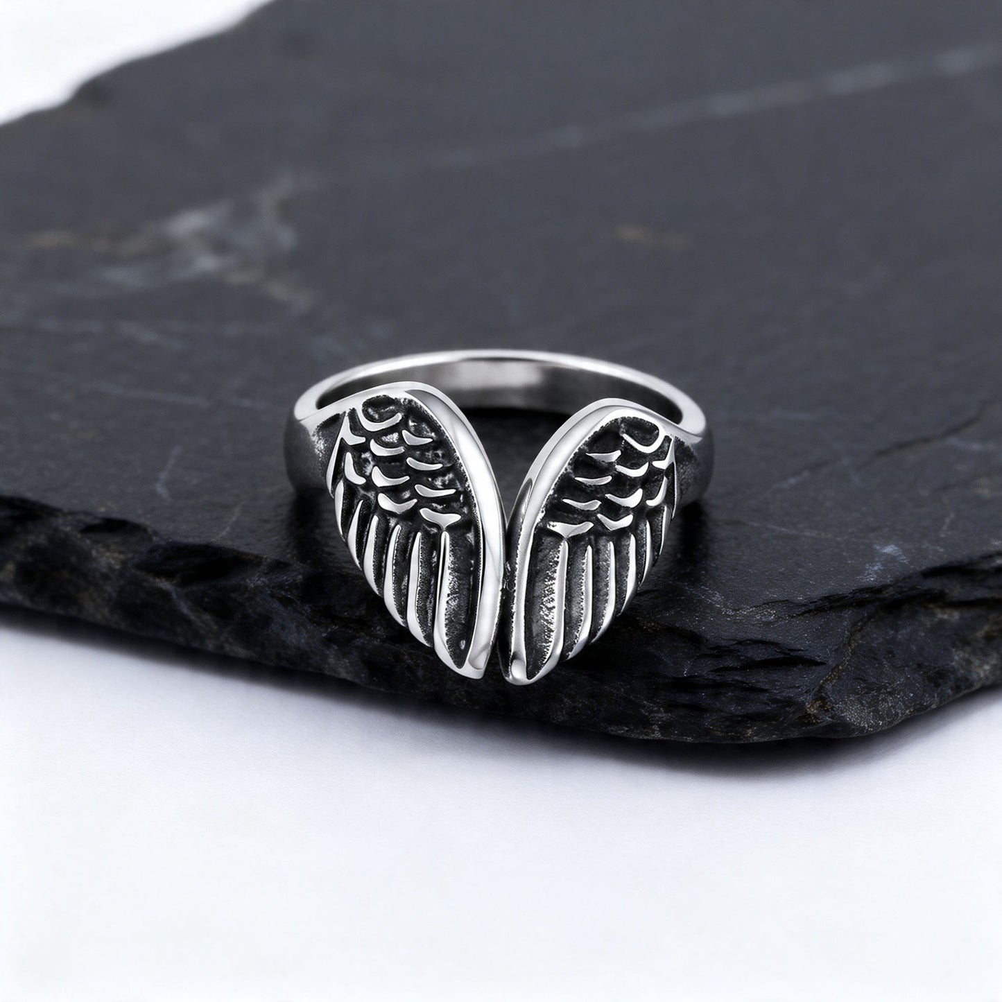 Kemstone Stainless Steel Wing Open Ring for Men Matte Silver Style RC-1138
