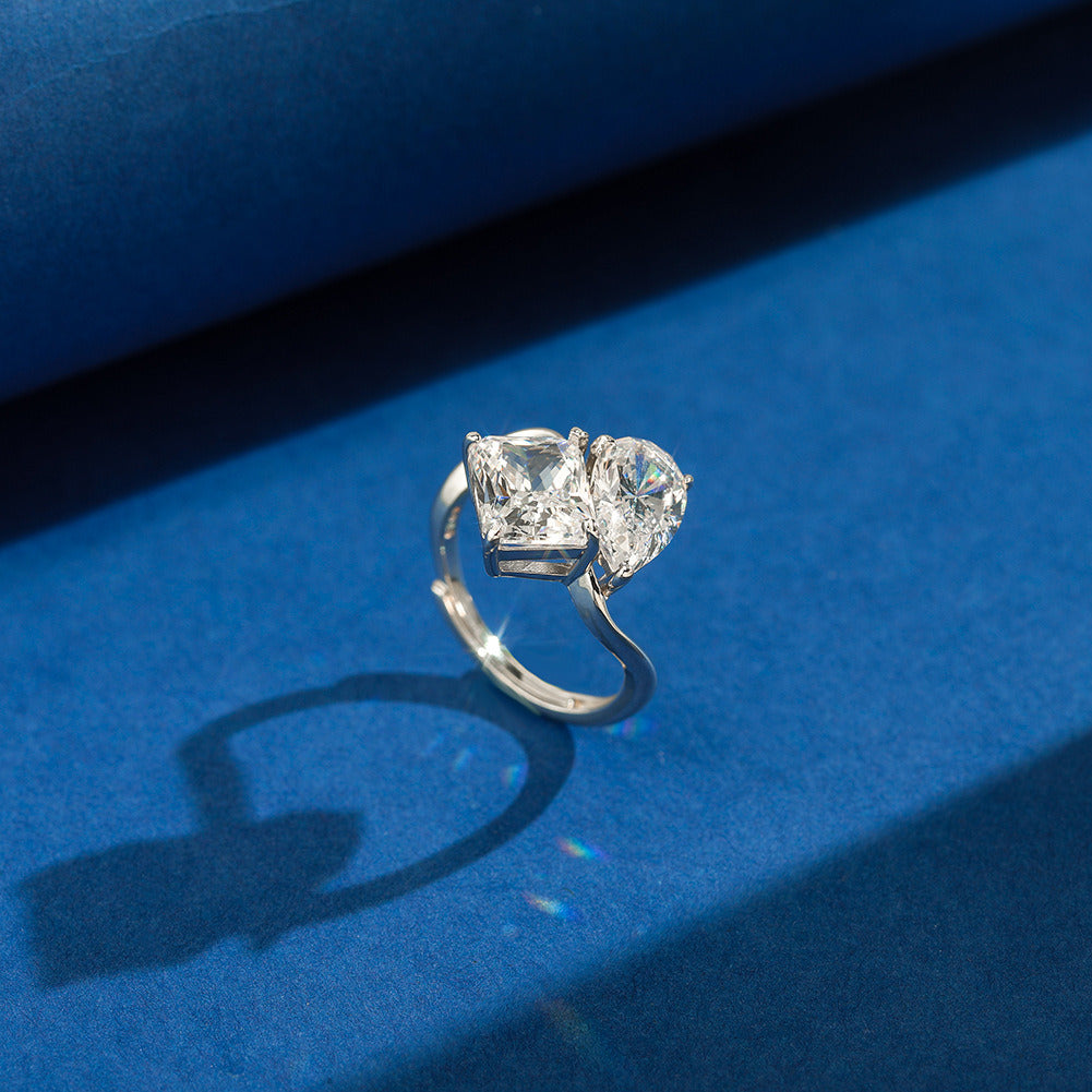Double Stone Statement Ring – 925 Sterling Silver 8A Zircon Engagement & Promise Ring, 14K Gold or Platinum Plated Jewelry by Kemstone A4-LZR42