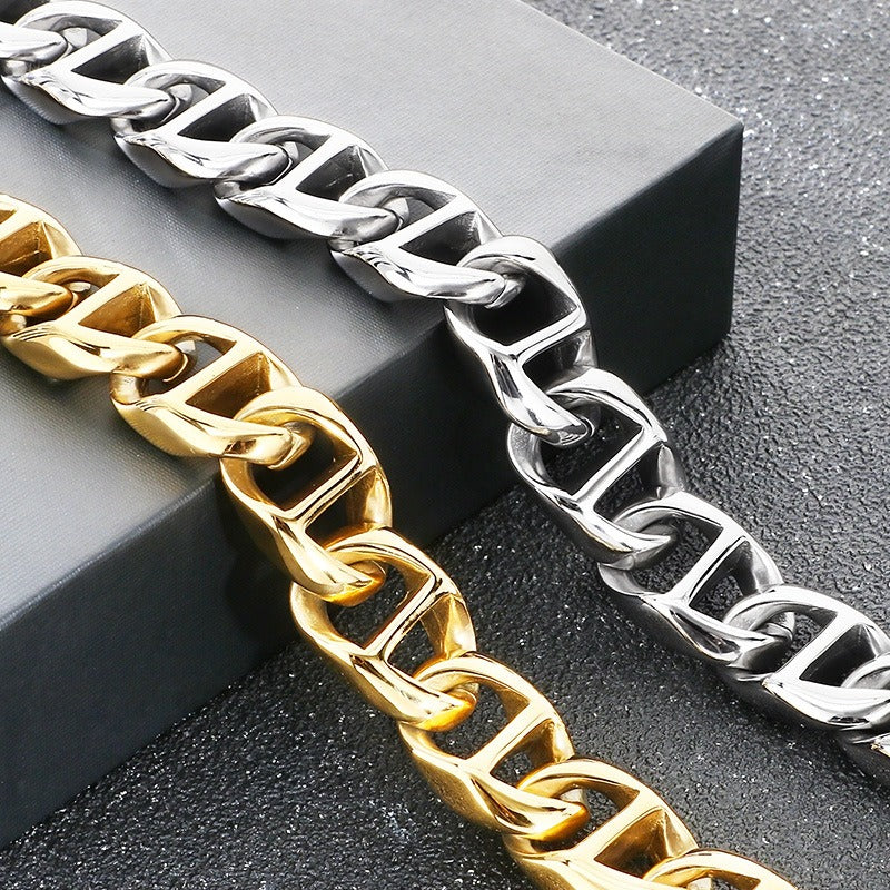 Kemstone Cuban Bracelet for Men Titanium Steel Wide Smooth Geometric Links Gold Silver KB209641-KJX