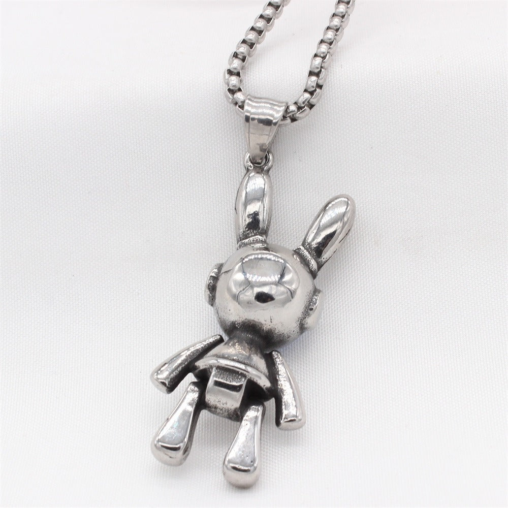 Kemstone Rabbit Head Pendant Necklace Stainless Steel Blue Inlay for Men & Women P1429