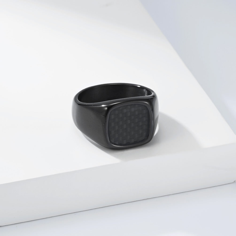 Kemstone Carbon Fiber Signet Stainless Steel Square Face Minimalist for Men K-R1135