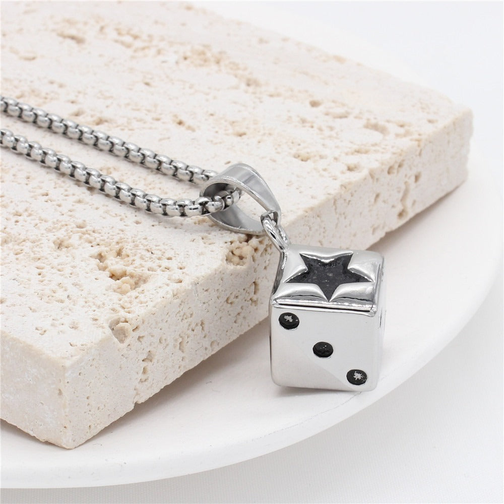 Kemstone Dice Pendant Necklace for Men Titanium Steel Star Detail Square P0786