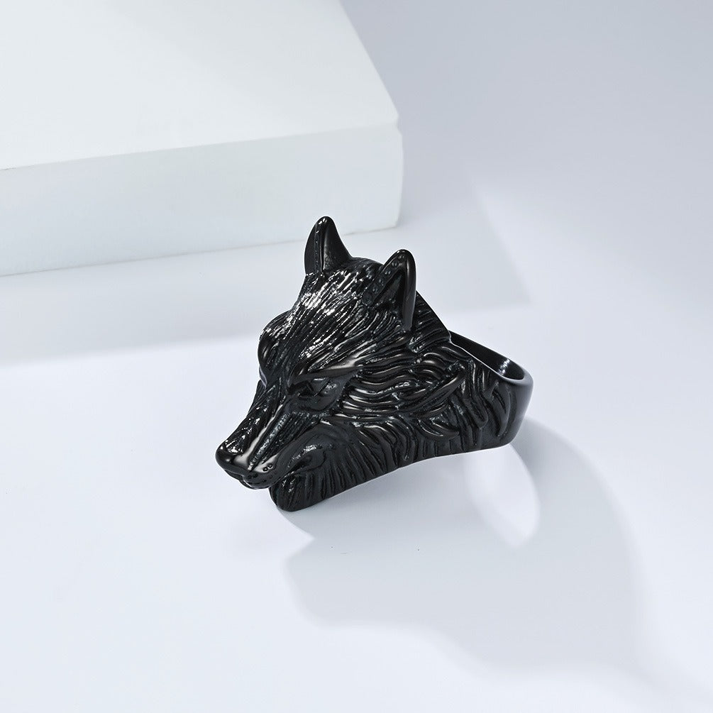 Kemston Stainless Steel Wolf Head Signet Ring for Men Gothic Viking Animal Jewelry K-R1086