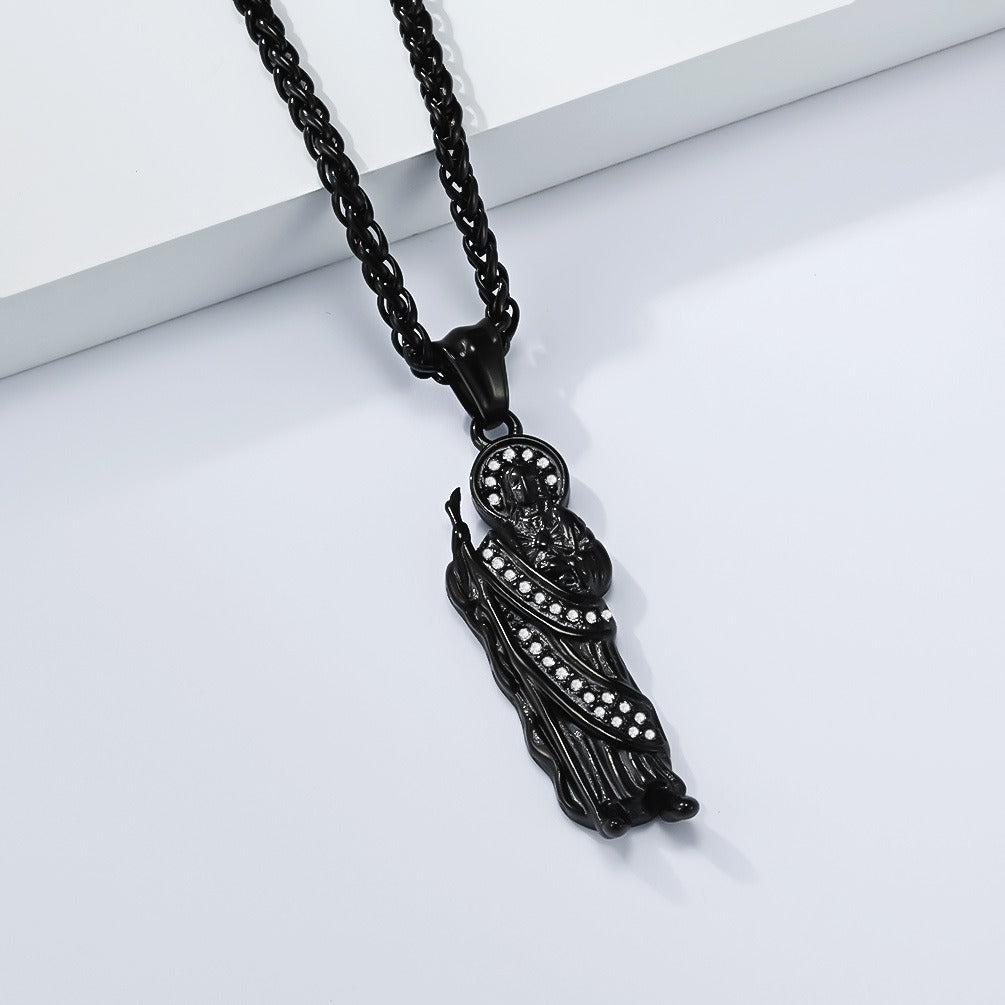 Kemstone Stainless Steel Figure Pendant Necklace – Cubic Zirconia Vintage Style for Men K-R679