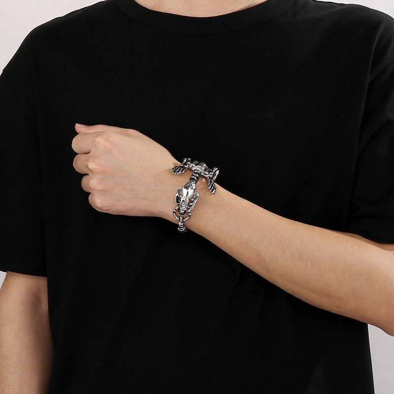 Pulsera Kemstone de acero y titanio negro mate - Cierre de esqueleto moderno y cadena con textura de cocodrilo para un estilo retro unisex KB33468-D