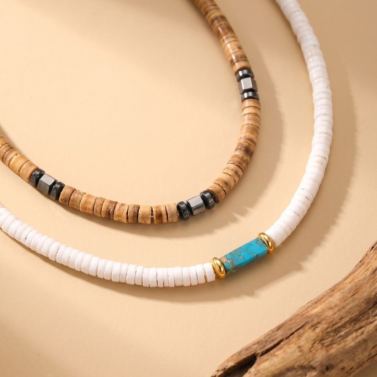 Kemstone Disc Bead Necklace for Men Geometric Accents NC3016