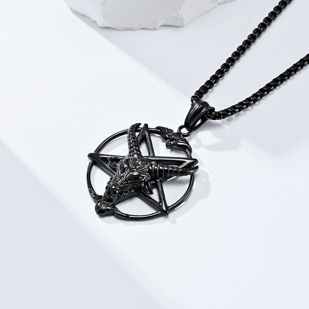 Kemstone Goat Head Pentagram Pendant Necklace for Men Stainless Steel Gothic Symbol Design K-PT438