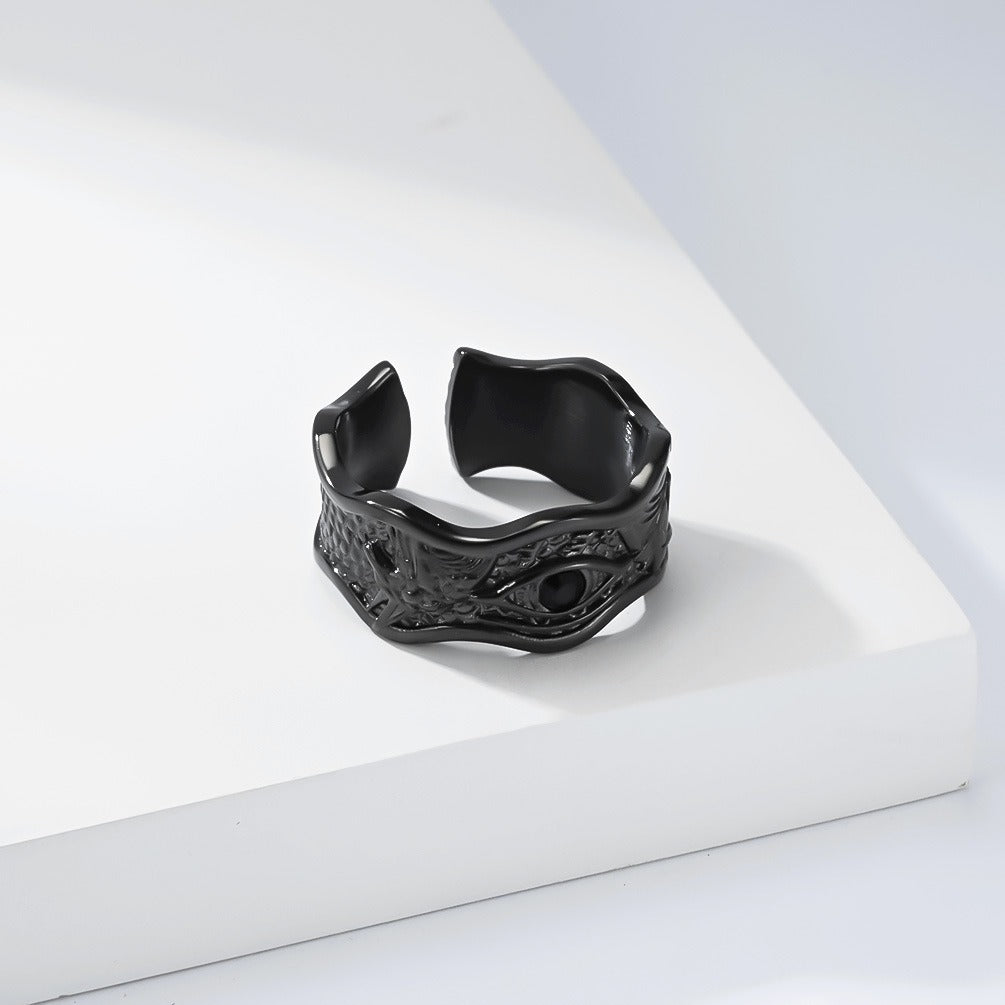 Kemstone Titanium Steel Eye Ring for Men Textured Open Band KR1156