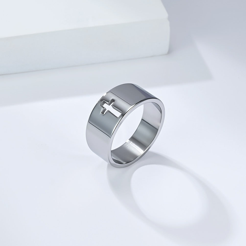 Kemstone Stainless Steel Cross Ring – Vintage Wide Design for Men & Women K-R1112