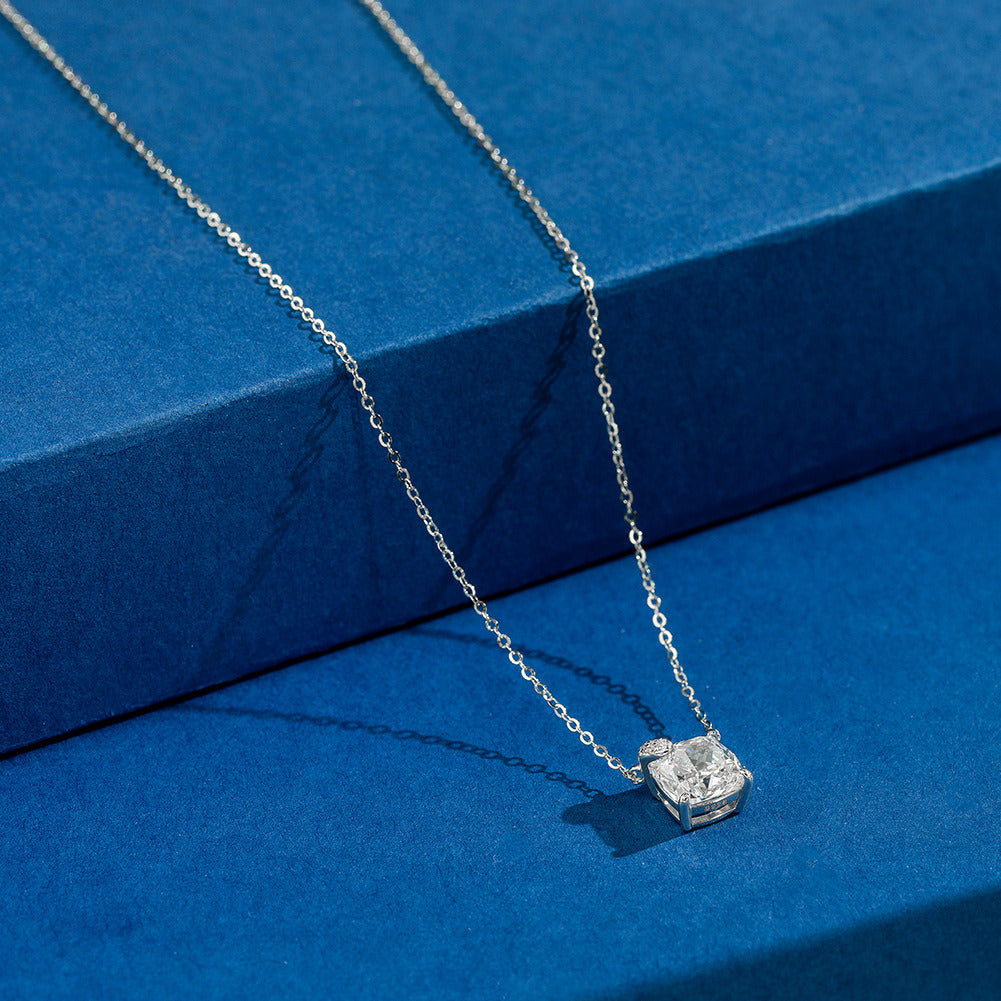 Kemstone 925 Sterling Silver Cushion Cut CZ Pendant Necklace for Women, 8mm Dainty Gold Plated Clavicle Chain A4-LZN29
