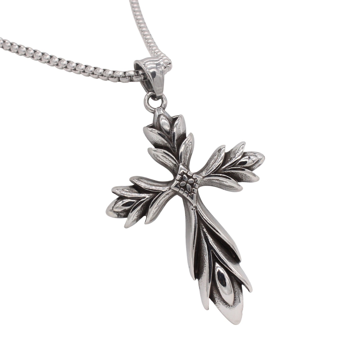 Kemstone Titanium Steel Cross Pendant Necklace for Men – Vintage Carved Detail P1529