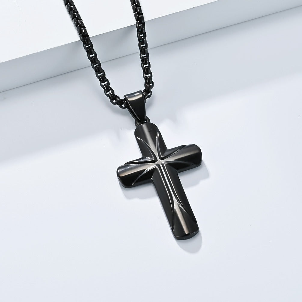 Kemstone Stainless Steel Minimal Cross Pendant Necklace for Men K-PT622