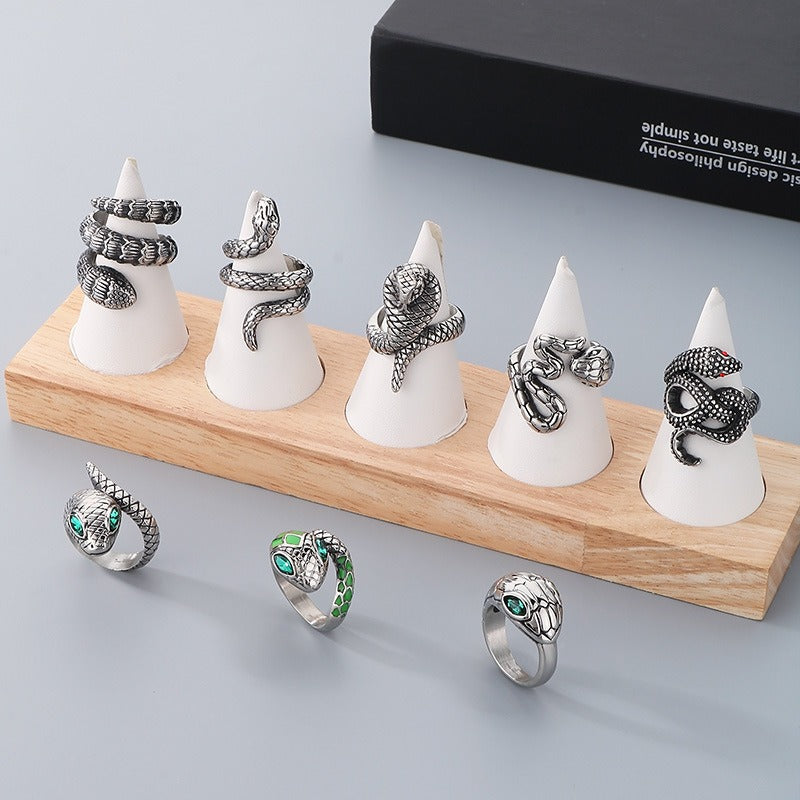 Kemstone Men’s Titanium Steel Snake Ring – Green Eye Serpent Gothic Style KR104534-KJX