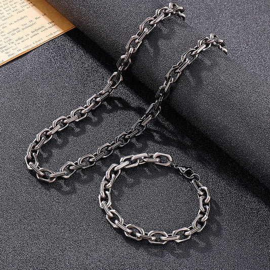 Kemstone Men’s Black O-Link Chain Bracelet & Necklace – Stainless Steel Gothic Viking KS141119-Z
