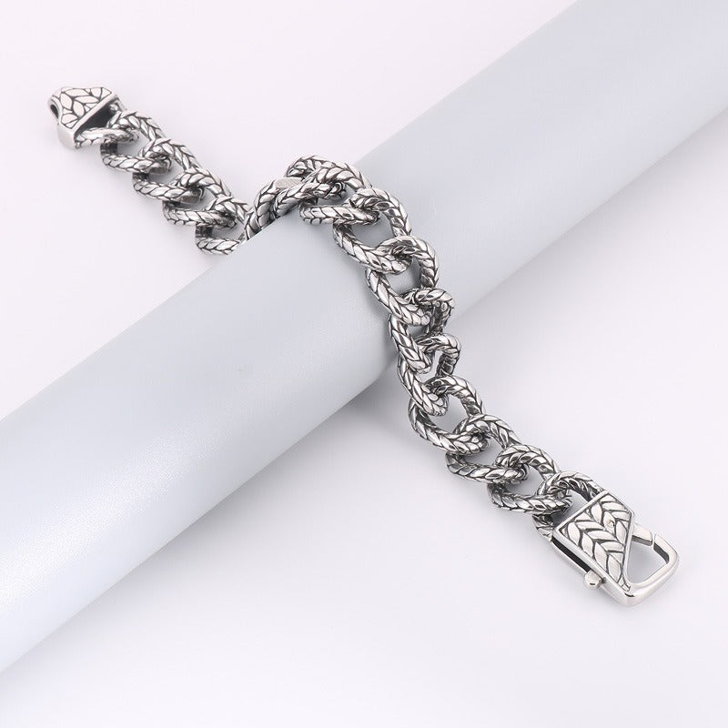 Kemstone Vintage Byzantine Chain Bracelet – Textured Titanium Steel for Men KB165136-KJX