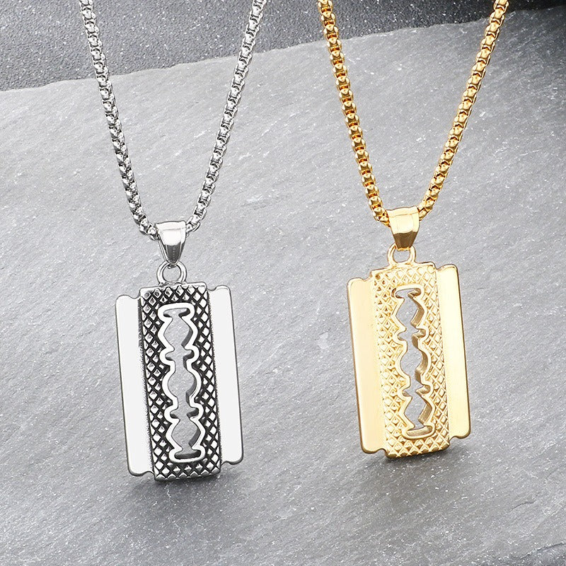 Kemstone Razor Blade Pendant Necklace – Titanium Steel Hip Hop Style for Men KP117766-LU