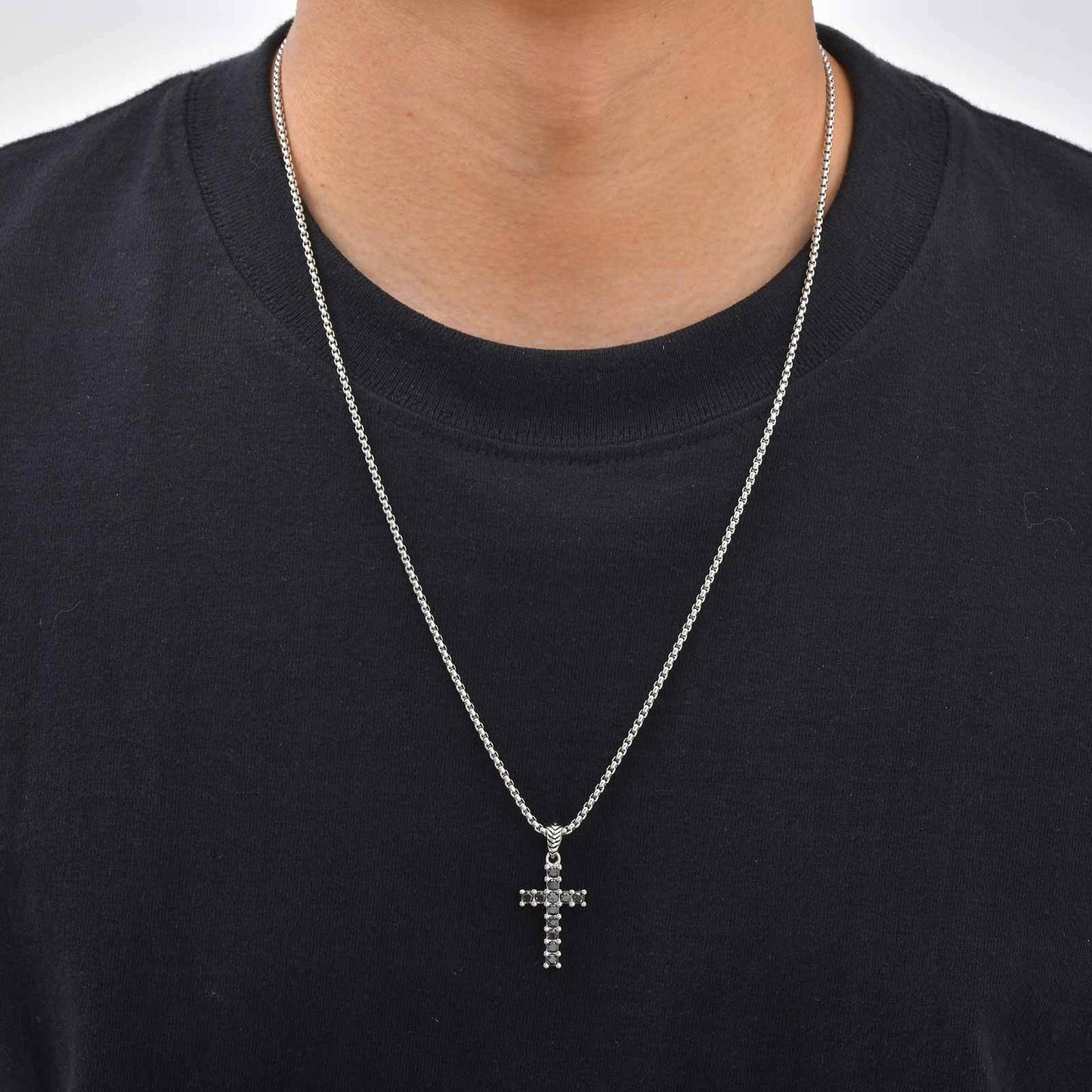 Kemstone Stainless Steel Black Cubic Zirconia Cross Pendant Necklace for Men Punk Streetwear PN-2397