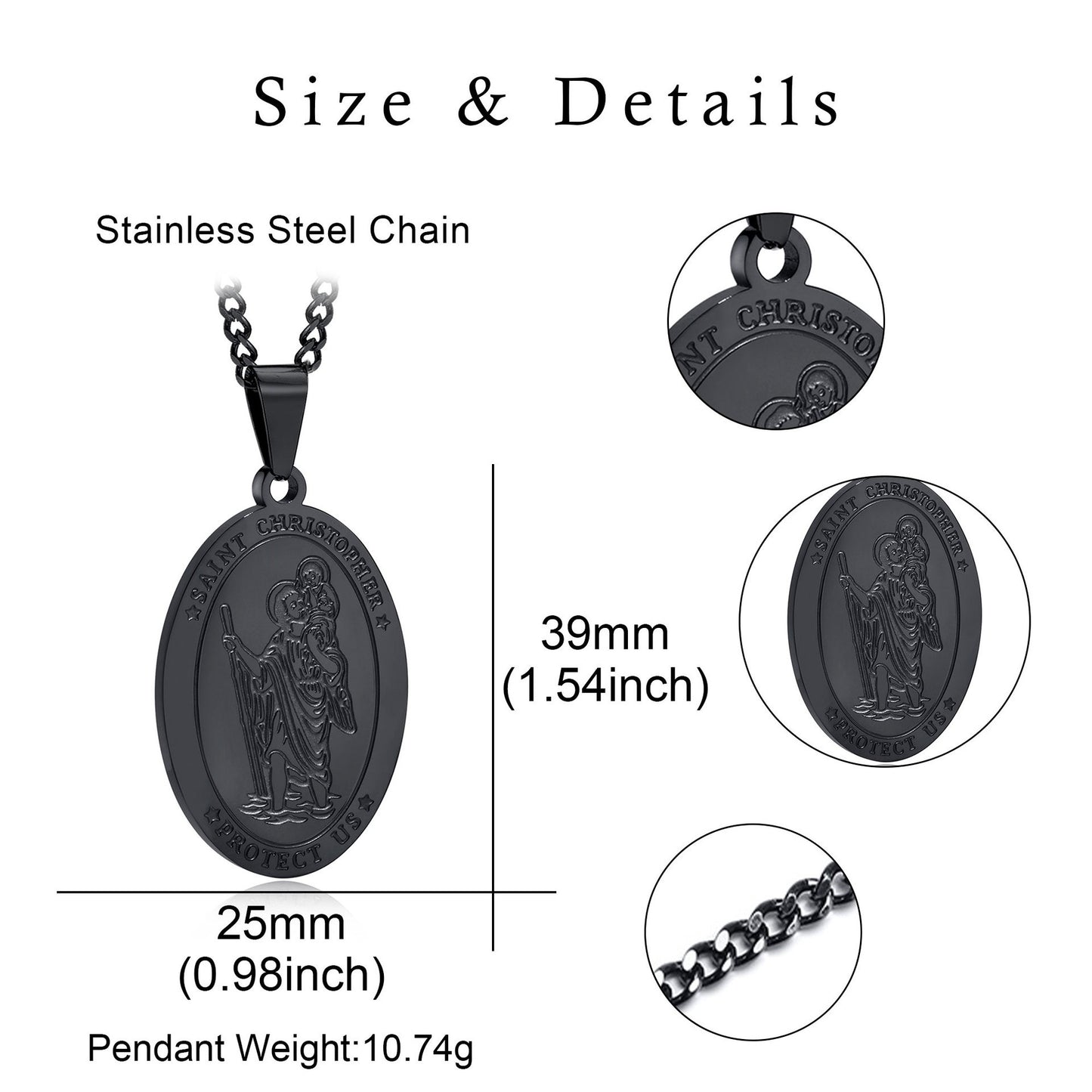 Kemstone Stainless Steel Oval Medallion Pendant Necklace for Men – Black Vintage 60cm PN-1665