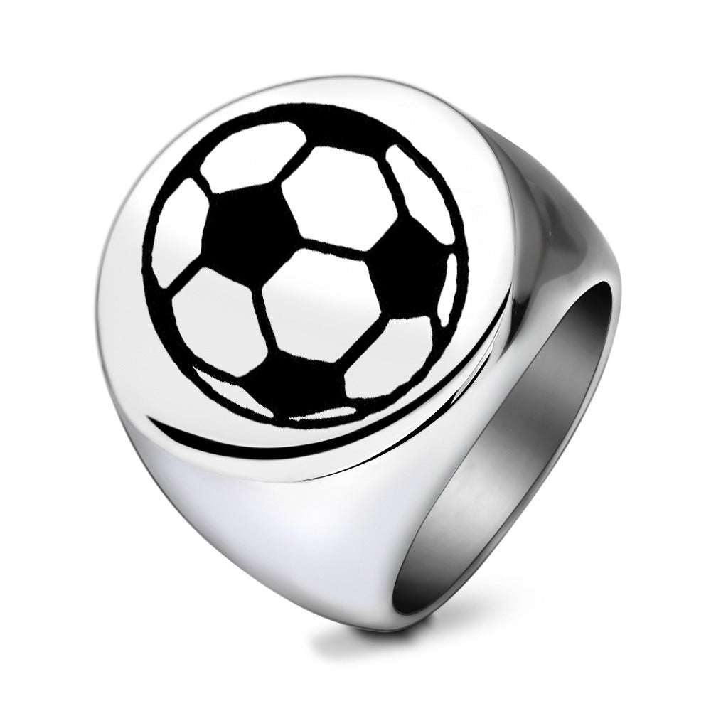 Kemstone Soccer Ball Signet Ring for Men Stainless Steel Silver Gold CG1870
