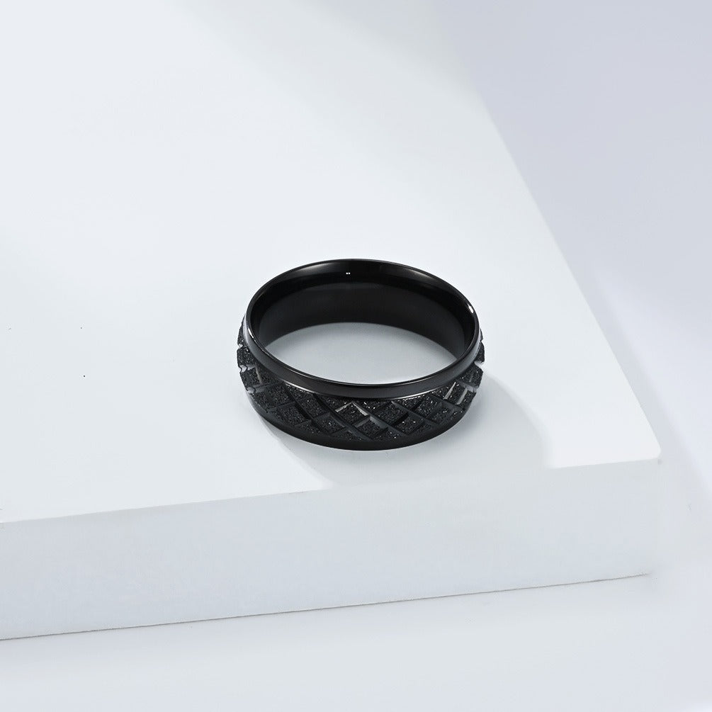 Kemstone Stainless Steel Matte Pattern Ring for Men & Women K-R1081