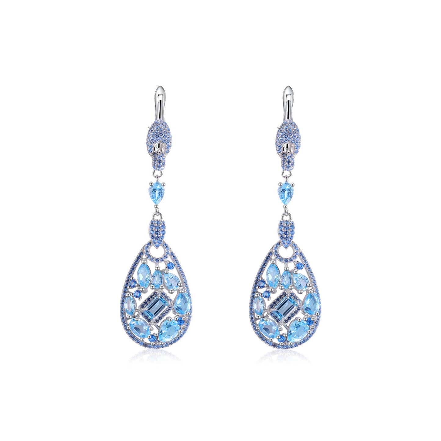 Pendientes de lágrima para mujer, diseño original, hechos a mano por Kemstone, con topacio azul natural y piedras preciosas multicolores.