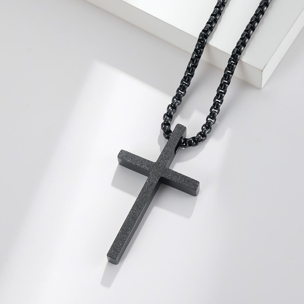 Kemstone Matte Cross Pendant Necklace for Men – Stainless Steel Minimalist 60cm Chain K-PT410 K-PT410