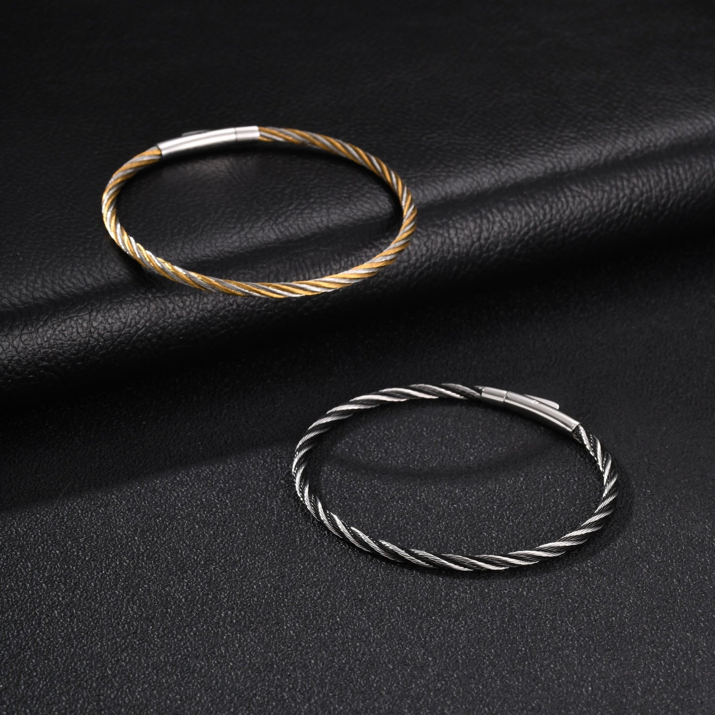 Kemston Twisted Rope Bracelet for Men Stainless Steel Cable Texture B-773