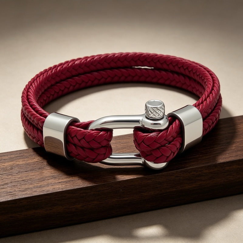 Kemstone Double Strand Braided Cord Bracelet for Men Stainless Steel Shackle Clasp KB214765-SJ
