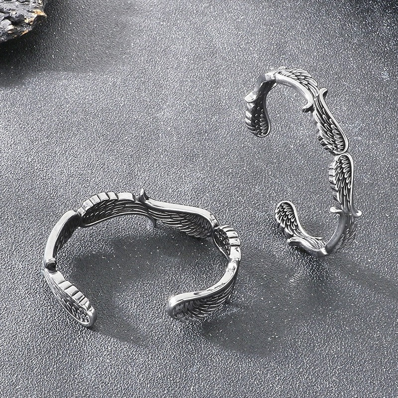 Kemstone Viking Raven Celtic Knot Feather Cuff Bracelet – Titanium Steel Open Bangle for Men KB209301-LU