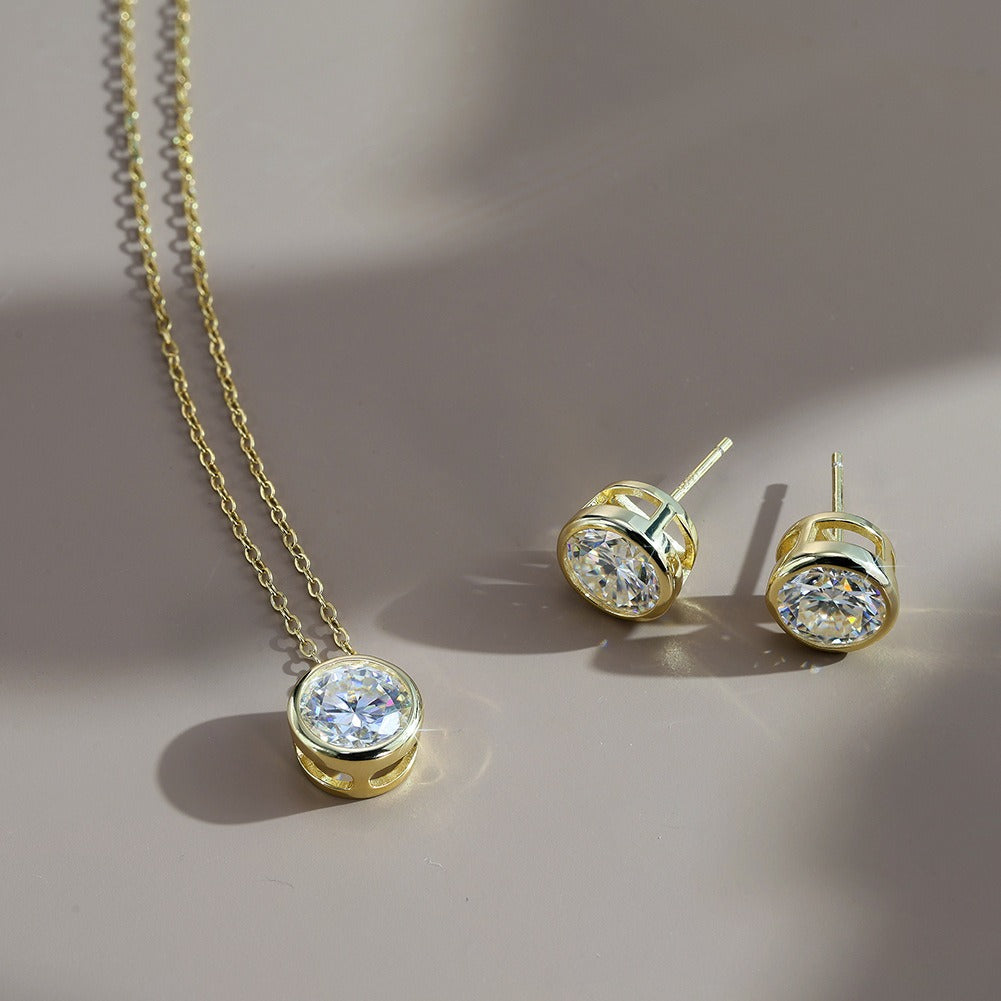 Kemstone Round Bezel Set Moissanite Pendant Necklace – 925 Sterling Silver MON11