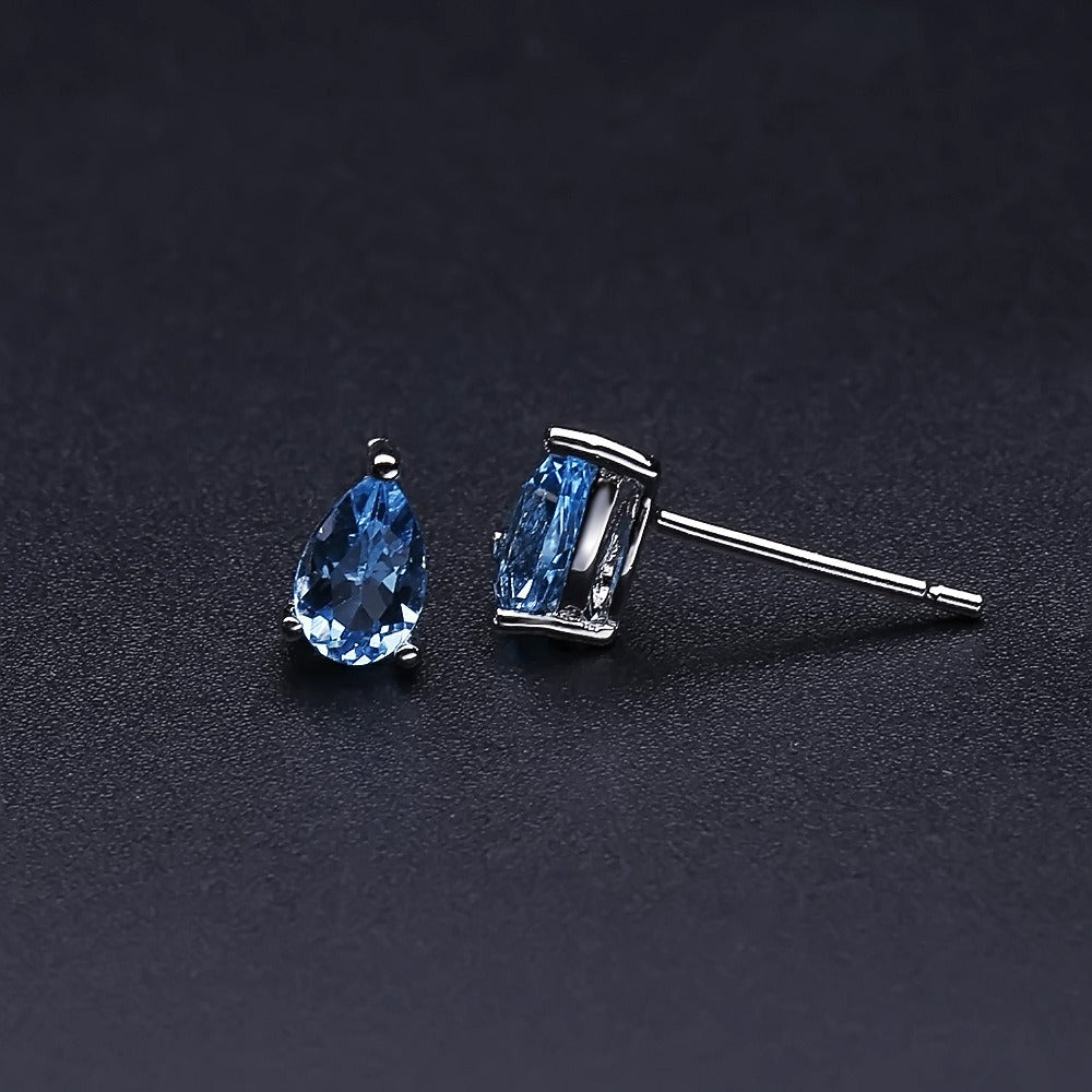 Pendientes de plata de ley con forma de pera de amatista natural, topacio azul y granate, hechos a mano, de Kemstone, con diseño original para mujer y niña.