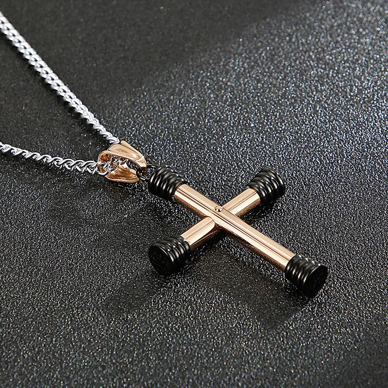 Kemstone Titanium Steel Tubular Cross Necklace for Men KP96970-KHY
