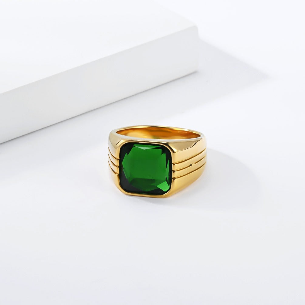 Kemstone Square Stone Signet Ring for Men Stainless Steel Wide Band Vintage K-R1203