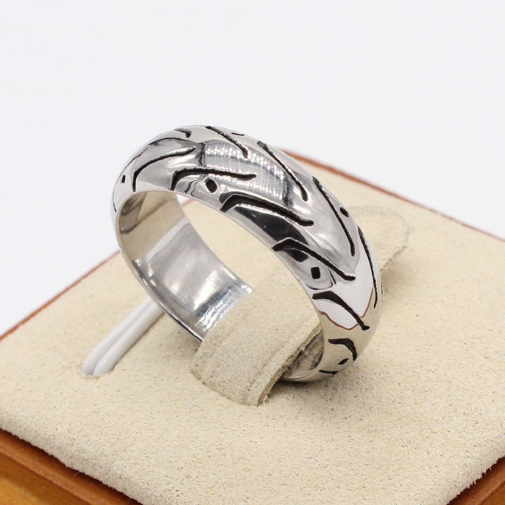 Kemstone Patterned Ring for Men Titanium Steel Curved Grooves R1434