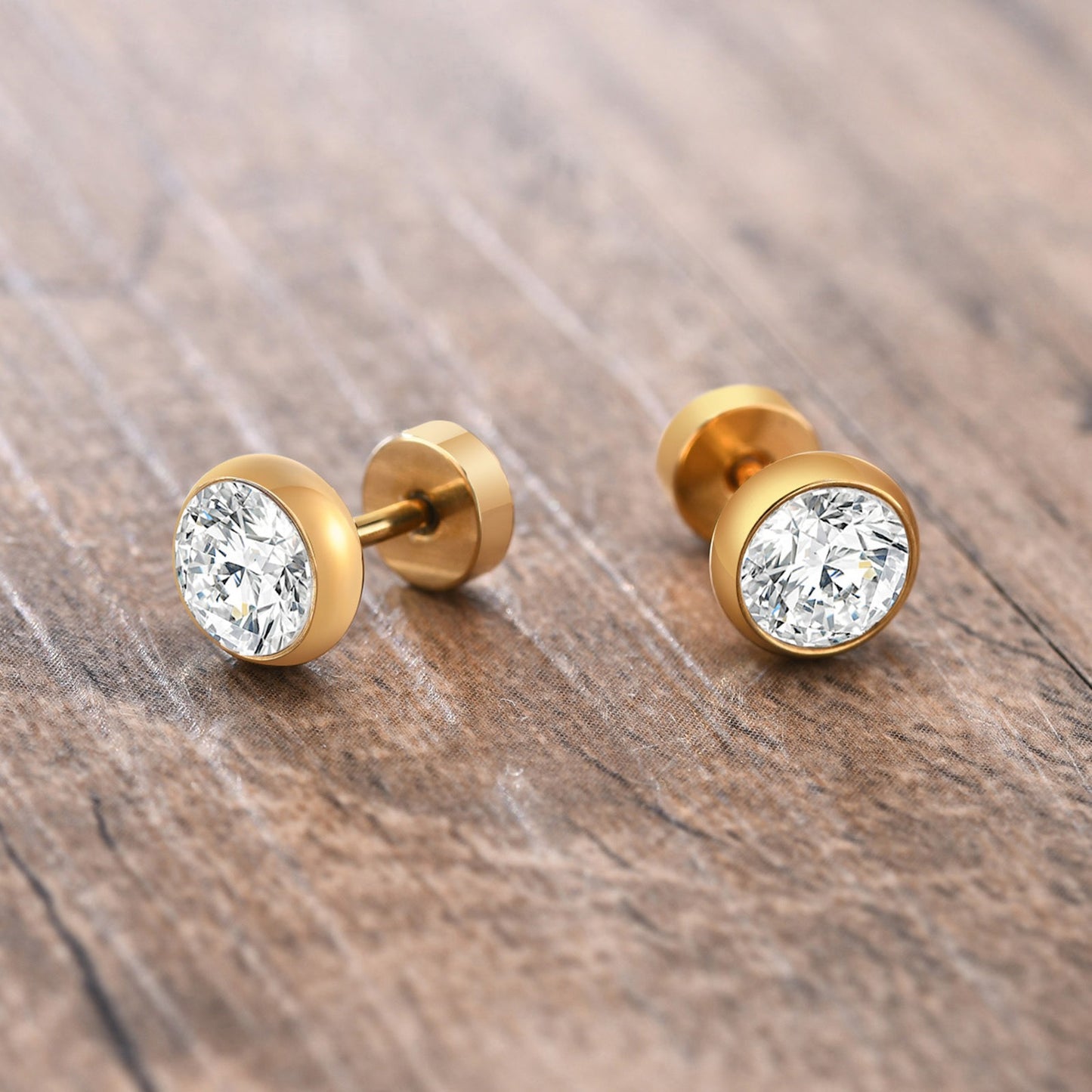 Kemstone Men’s CZ Stud Earrings – Stainless Steel Minimalist Jewelry, Silver/Gold/Black ES-332