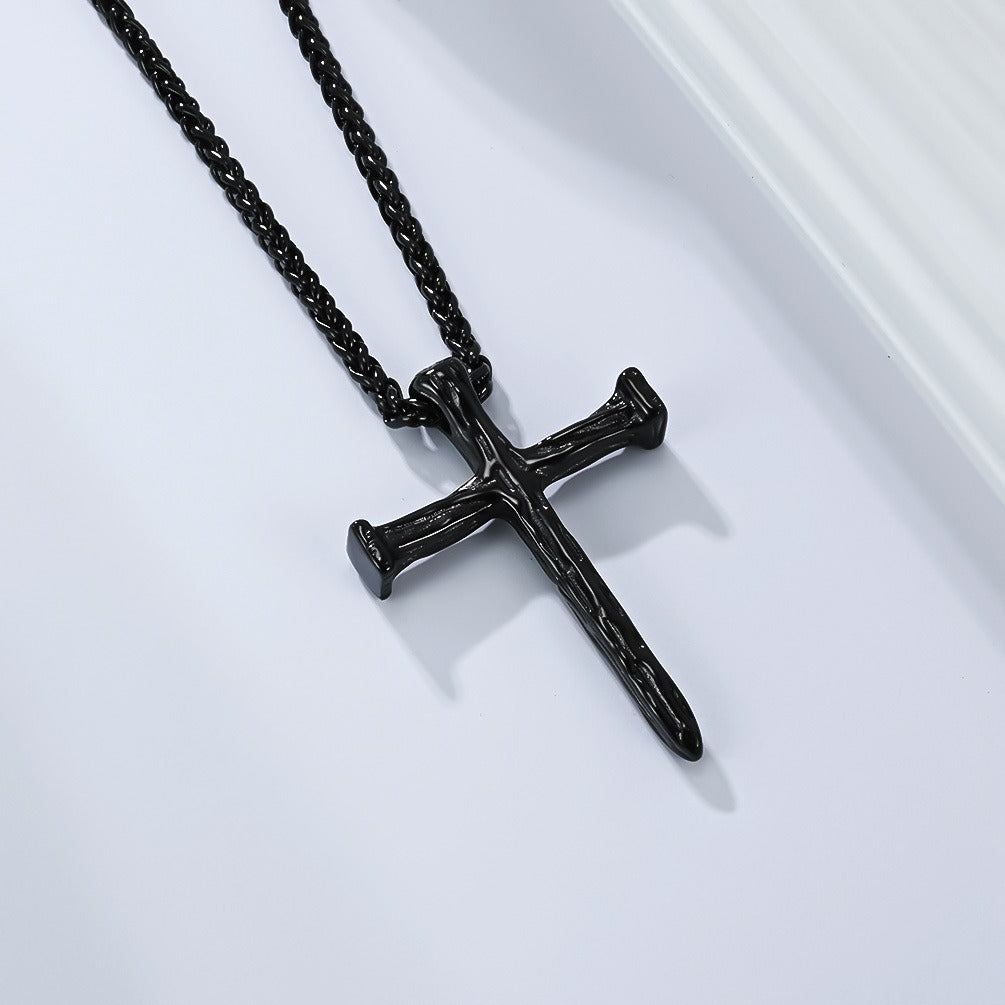 Kemstone Titanium Steel Hammered Cross Necklace – Vintage Faith Pendant for Men Jewelry K-PT662