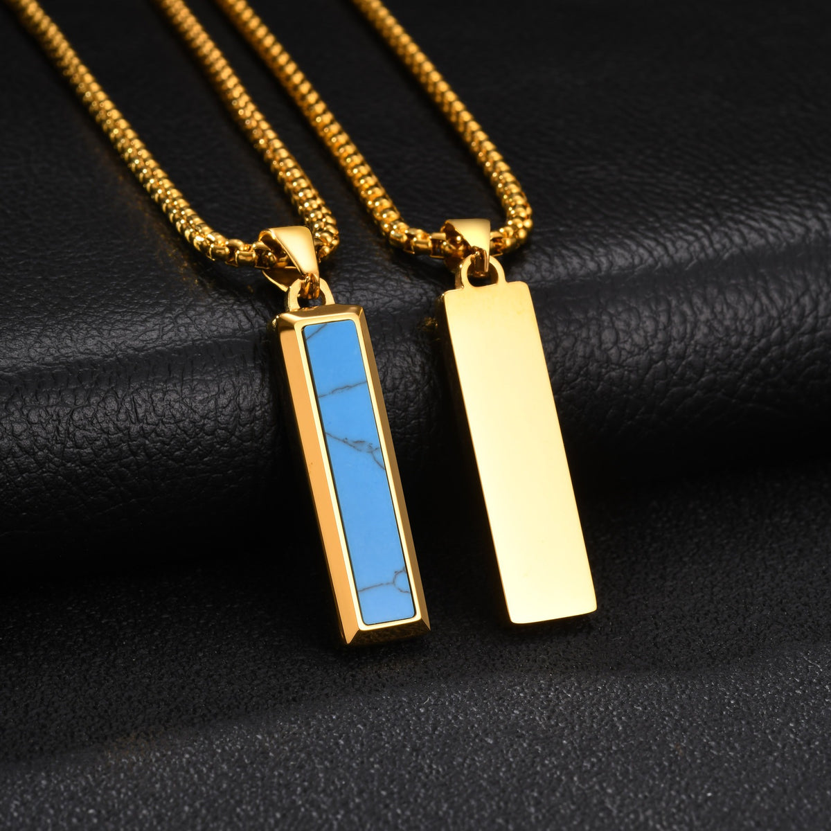 Kemstone Geometric Bar Pendant Necklace for Men Stainless Steel Tiger Eye & Turquoise Styles PN-2221