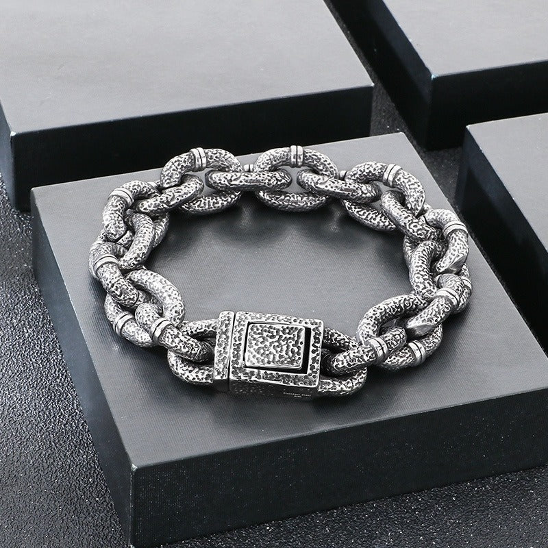 Kemstone Men’s Titanium Steel Chunky Hammered Chain Bracelet KB184821-KJX