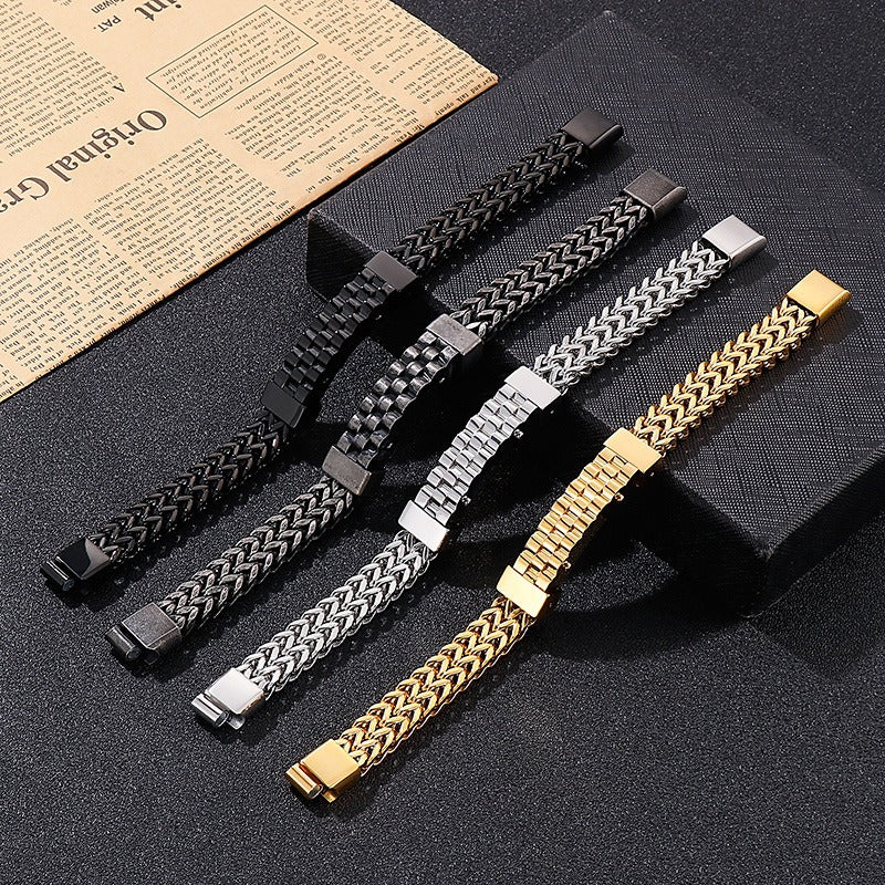 Kemstone Titanium Steel Reversible Chain Bracelet with Watchband Plate for Men KB138766-KFC