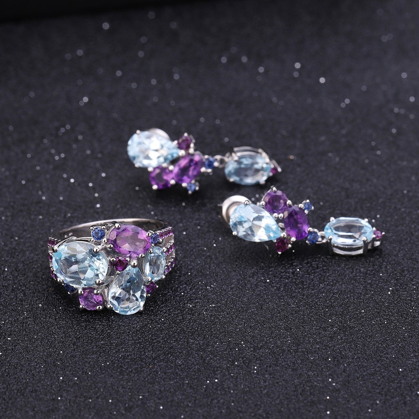 Kemstone S925 Sterling Silber Edelstein Ohrringe Amethyst Topas Baumeln Ohrringe für Elegante Soireen